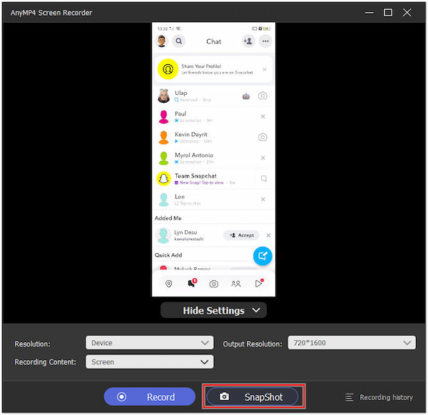 Instantánea del contenido de Snapchat