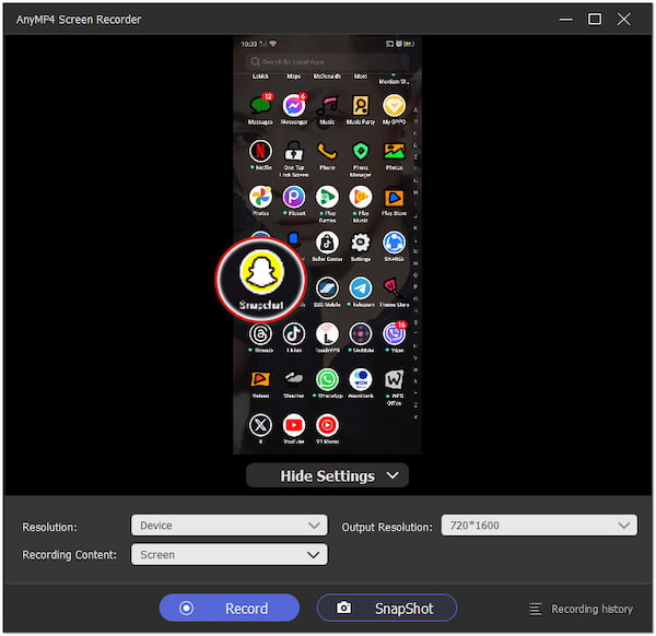Cambiar a Snapchat para tomar una captura de pantalla