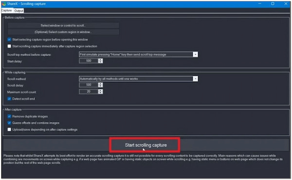 ShareX Kaydırmalı Ekran Görüntüsü Aracı