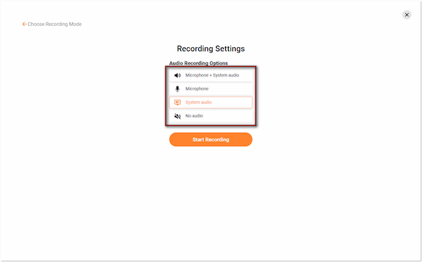 Select Audio Recording Option