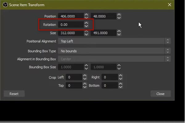 Edit Transform Rotation In OBS
