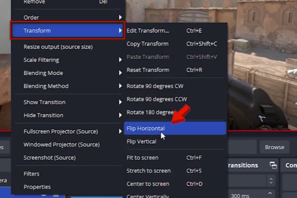 Open Transform Menu In OBS