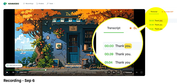 Kommodo Automatic Voice Transcripts