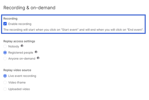 Enable Recording Option On Livestorm