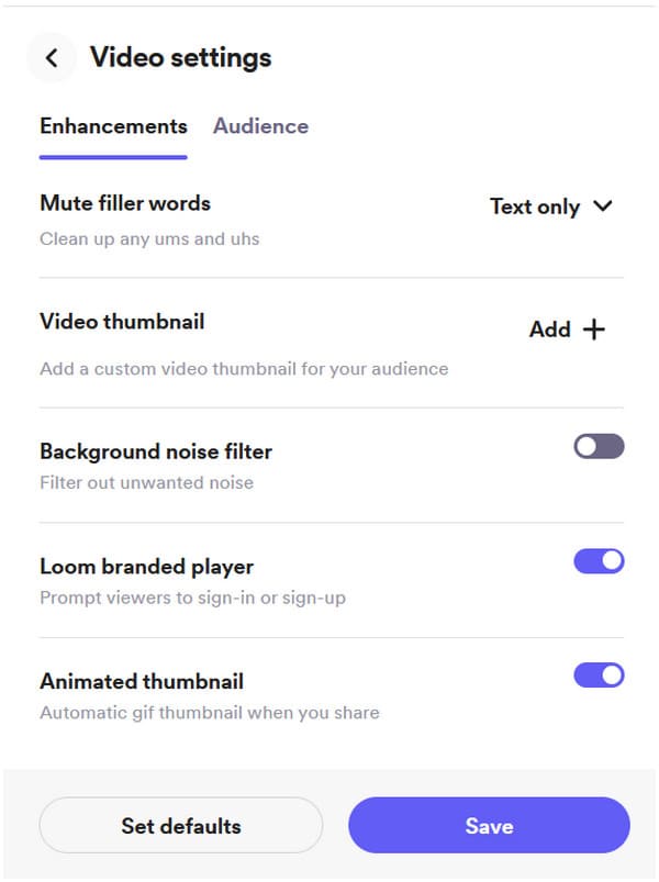 Loom VideoSettings