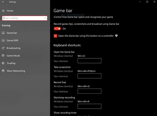 Barra de jogos do Windows 10