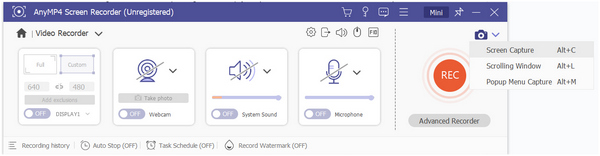 AnyMP4 Screen Recorder Screenshot Modes