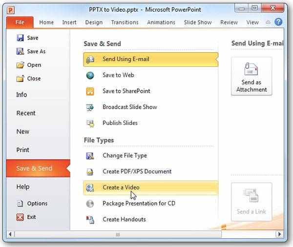 Сохранить видео PPT 2010