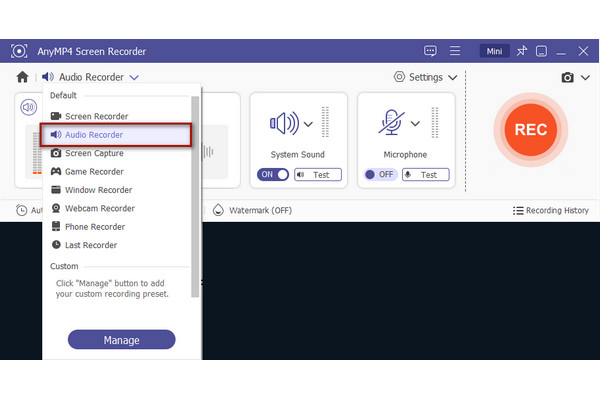 Select Audio Recorder Mode in AnyMP4 Screen Recorder