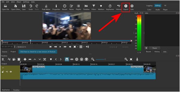 ShotCut Video Editor Export Button