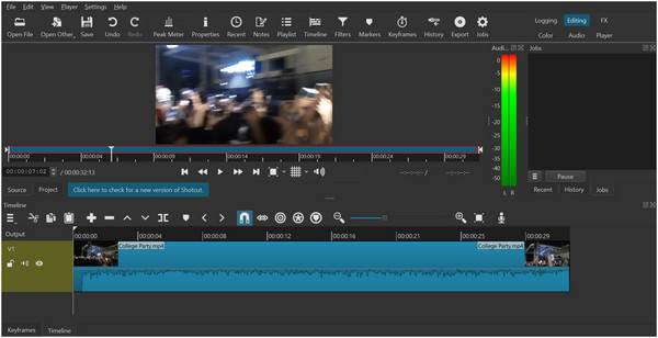 Interface do editor de vídeo ShotCut
