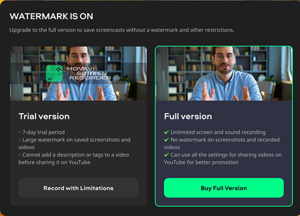 Free Trial in Movavi Screen Recorder