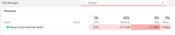 GPU Use in Movavi Screen Recorder