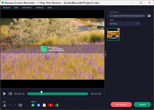 Preview Trim Save Recording in Movavi Screen Recorder