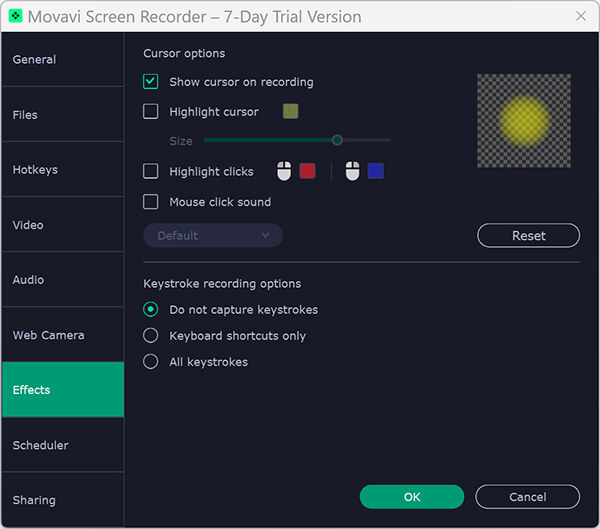 Recording Keystrokes in Movavi Screen Recorder