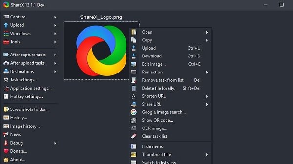 Sharex main interface