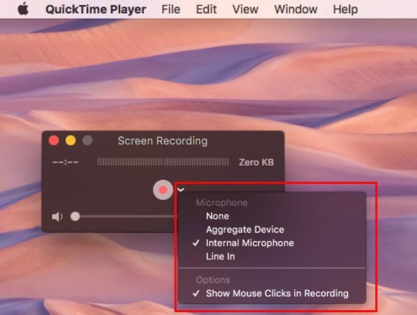 Seleccione Grabación de sonido quicktime