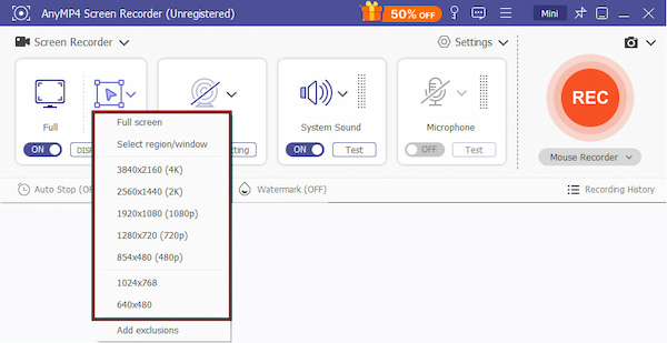 Specify Recording Area