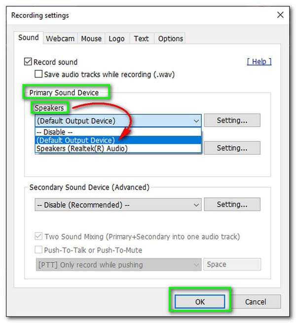 Bandicam Default Output Device