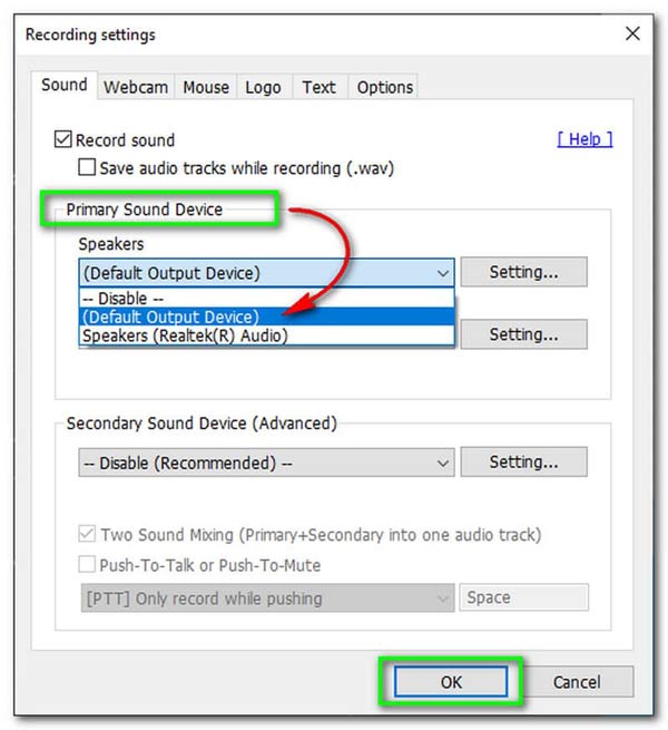 Dispositivo de sonido primario Bandicam