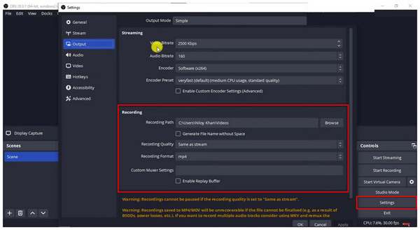 OBS Output Settings Before Record