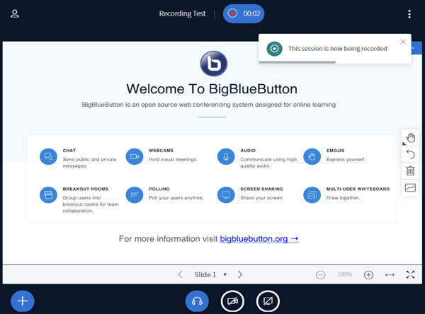 Inicio de grabación de sesión de BigBlueButton