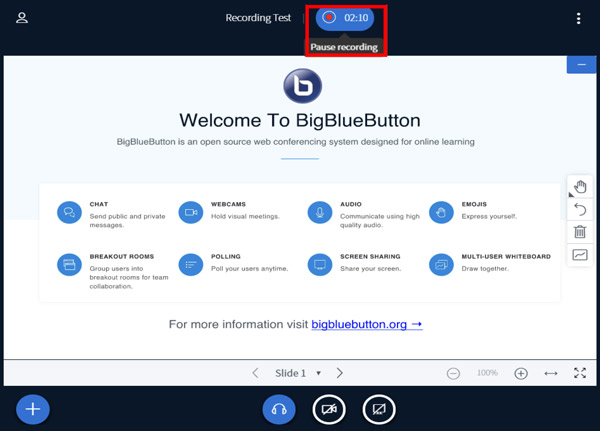 Sæt BigBlueButton -optagelse på pause