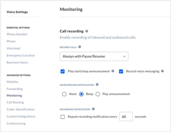 記錄 Nextiva 通話語音郵件