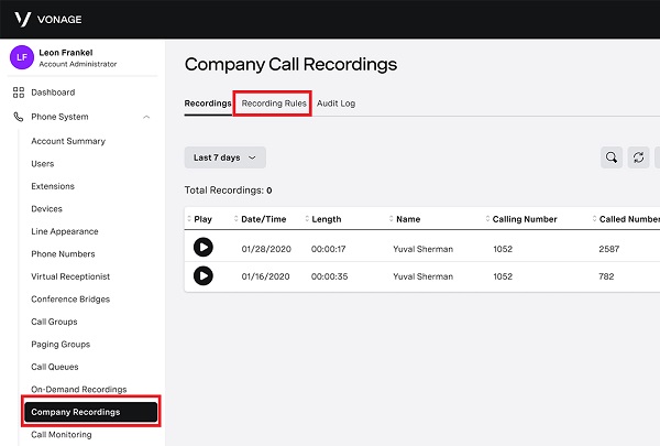 Company recording rules