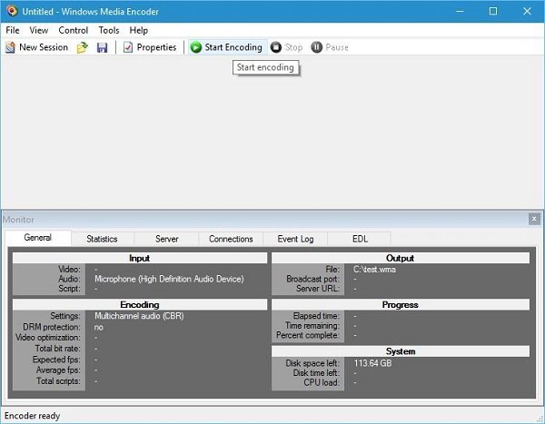 A Windows Media Encoder indítása