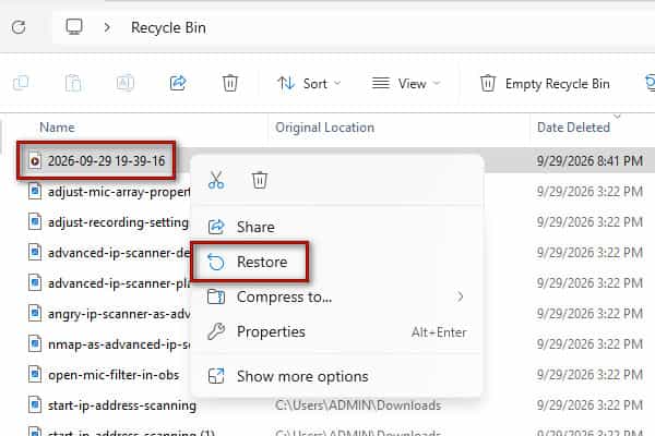 Check Recycle Bin in Windows