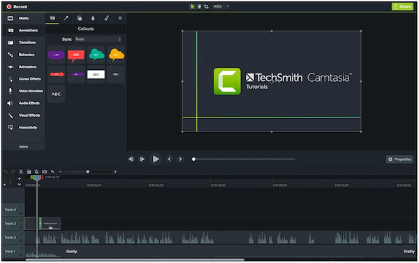 Camtasia szerkesztőeszközök