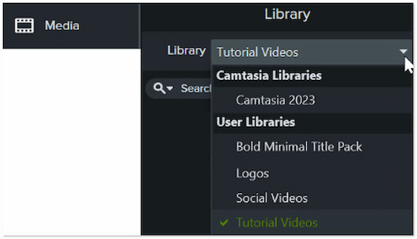 Camtasia-mediabibliotheek