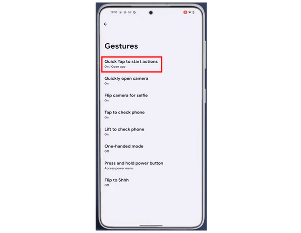 Quick Tap Back Tap Start Actions