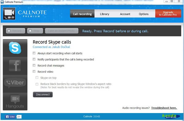 Callnote для Skype