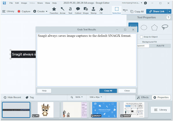 Funzione di cattura del testo Snagit