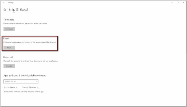 Reset Snipping Tool