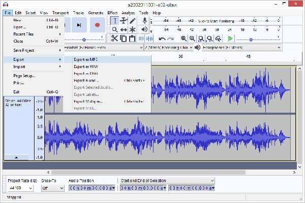 Audacity Salva in MP3