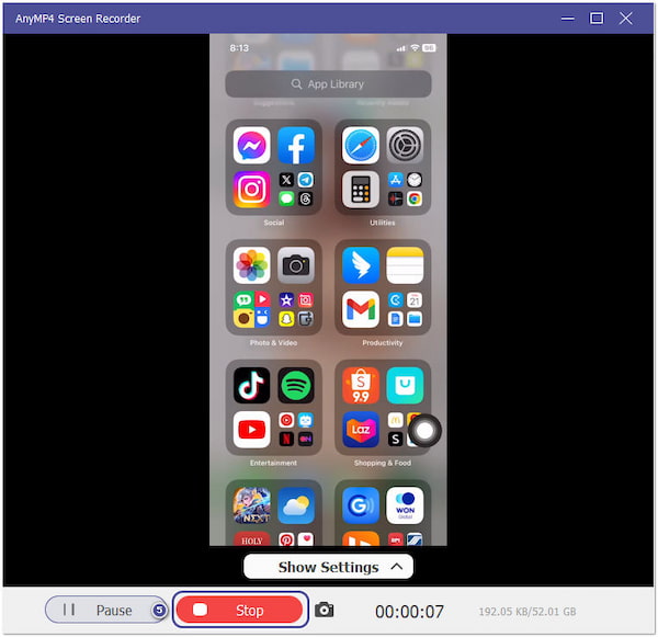 End Recording Casted iPhone Screen