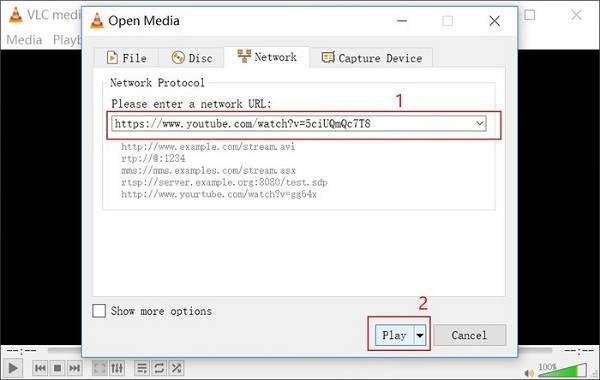 Vložit adresu URL videa VLC