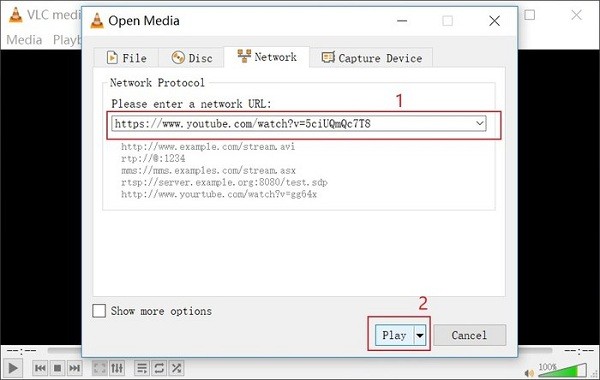 VLC yapıştır video URL'si