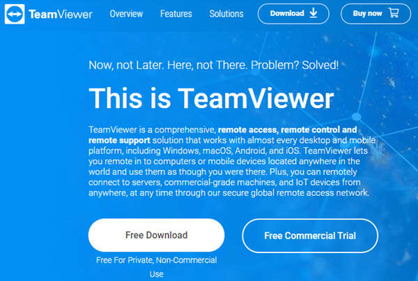 Introductor de la página web oficial de Teamview