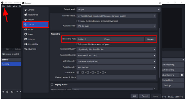 OBS Check Recording Path