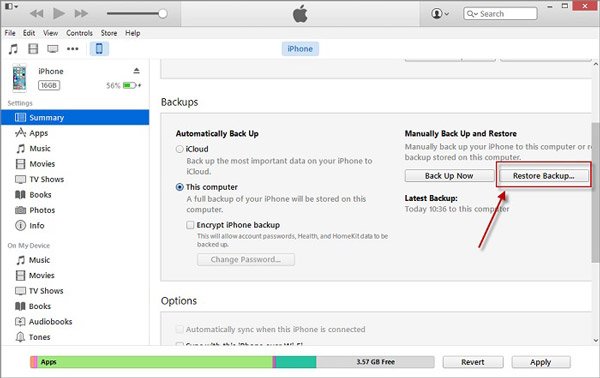 Obnovte iTunes Backup