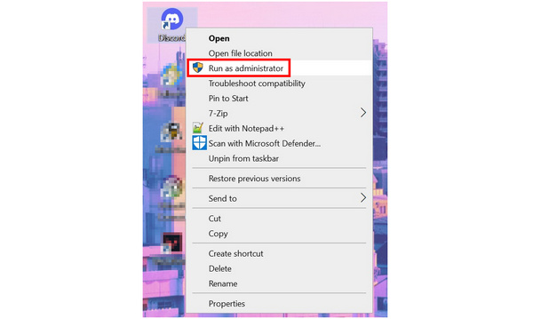 Esegui Discord come amministratore