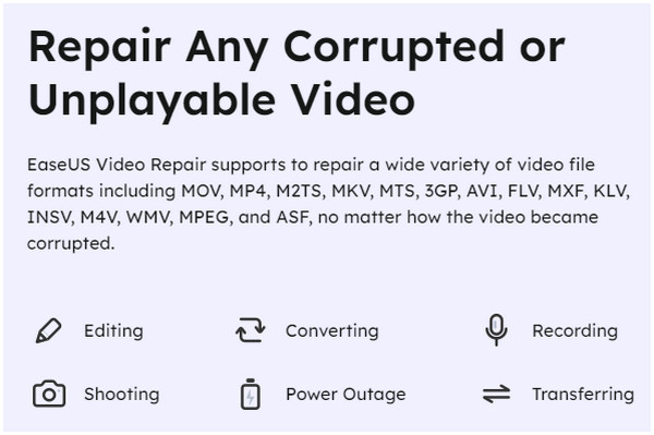 Easeus Video Reparera skador från olika källor