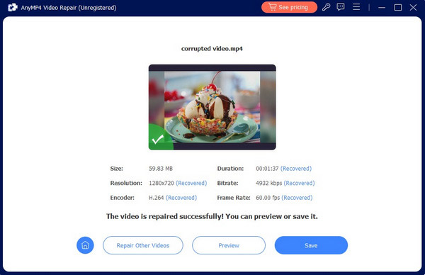 AnyMP4 Video Onarımı Başarıyı Düzeltme