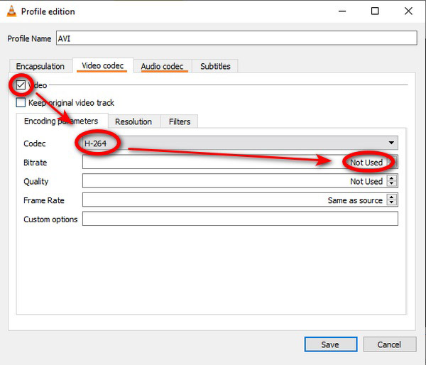 VLC Encoding Parameters