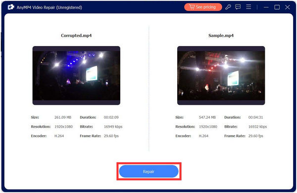 Reparación de video AnyMP4 Haga clic en Reparación