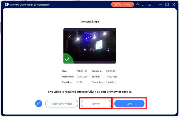 AnyMP4 Video Onarımı Kaydetme veya Önizleme